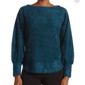 Teal eyelash knit sweater